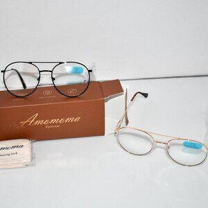 AMOMOMA 2 Pack Retro Aviator Square Reading Glasses, Blue Light Blocking 1.5 NW